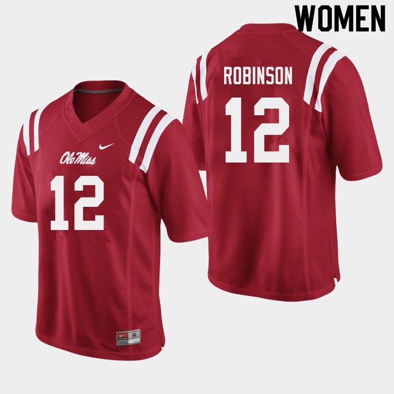 Austrian Robinson Ole Miss Rebels NCAA Women's Red #12 Stitched Limited College Football Jersey ZZS6158YV